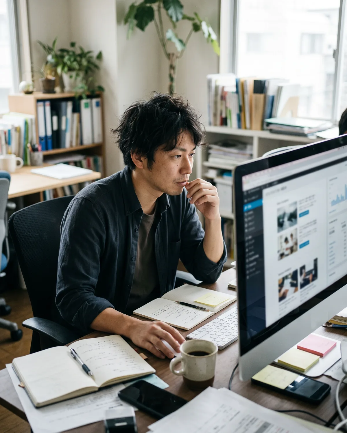 WEBメディアの記事や解析データを確認する担当者