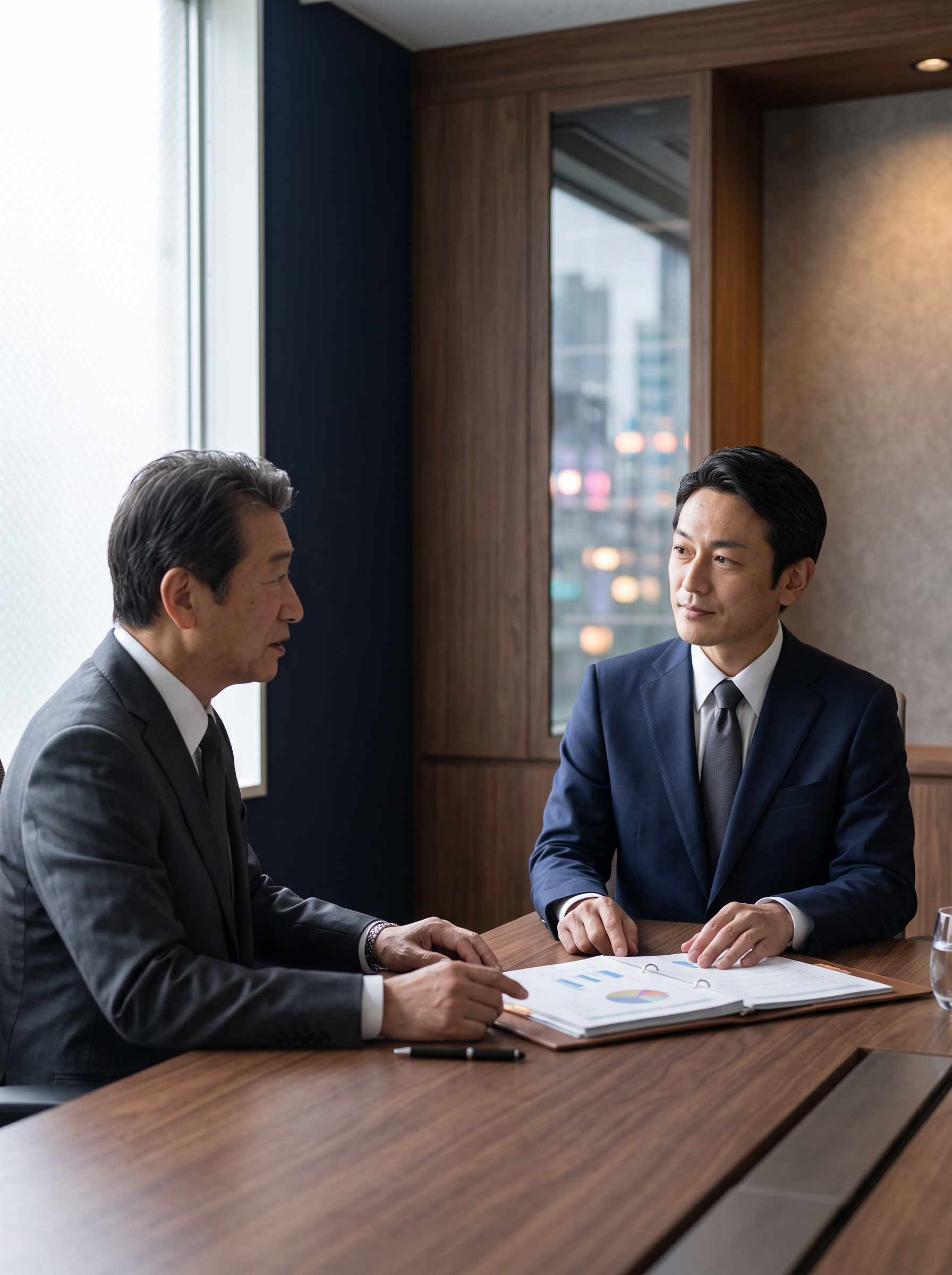 日本人経営者とM&Aアドバイザーによる落ち着いた非公開商談