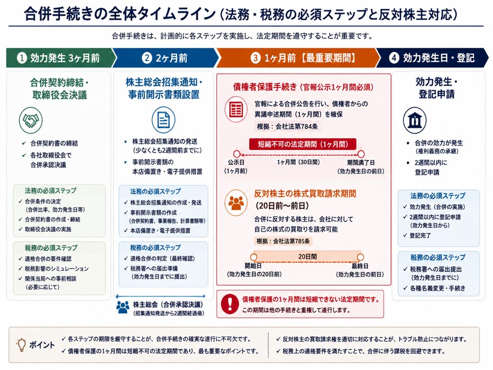【文脈】合併手続きの全体タイムラインと