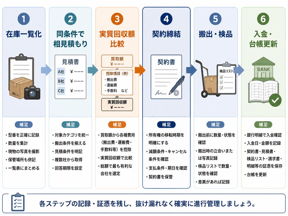 【文脈】住宅設備の滞留在庫を売却する実務フローを