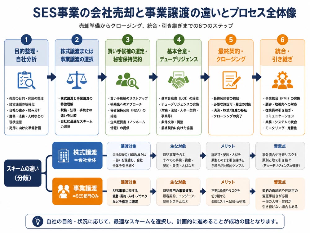 【文脈】SES事業の会社売却と事業譲渡の違い