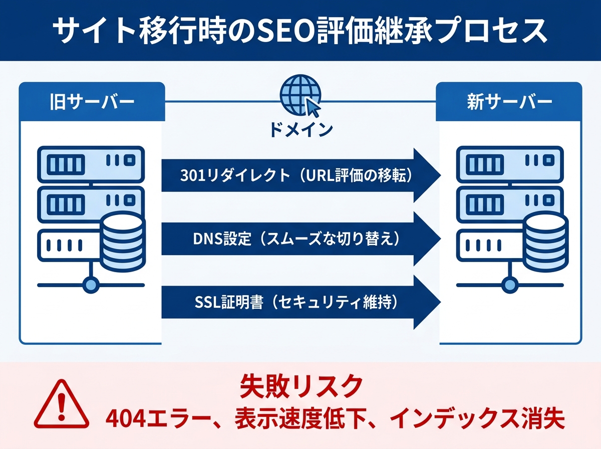 【文脈】サイト移行時におけるSEO評価の継承プロセスと