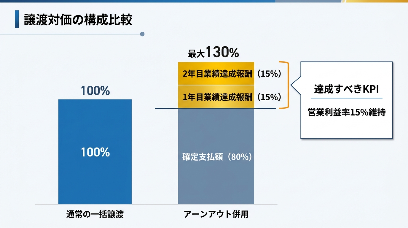 【文脈】アーンアウト条項を用いた譲渡対価の構成例を視覚化する図