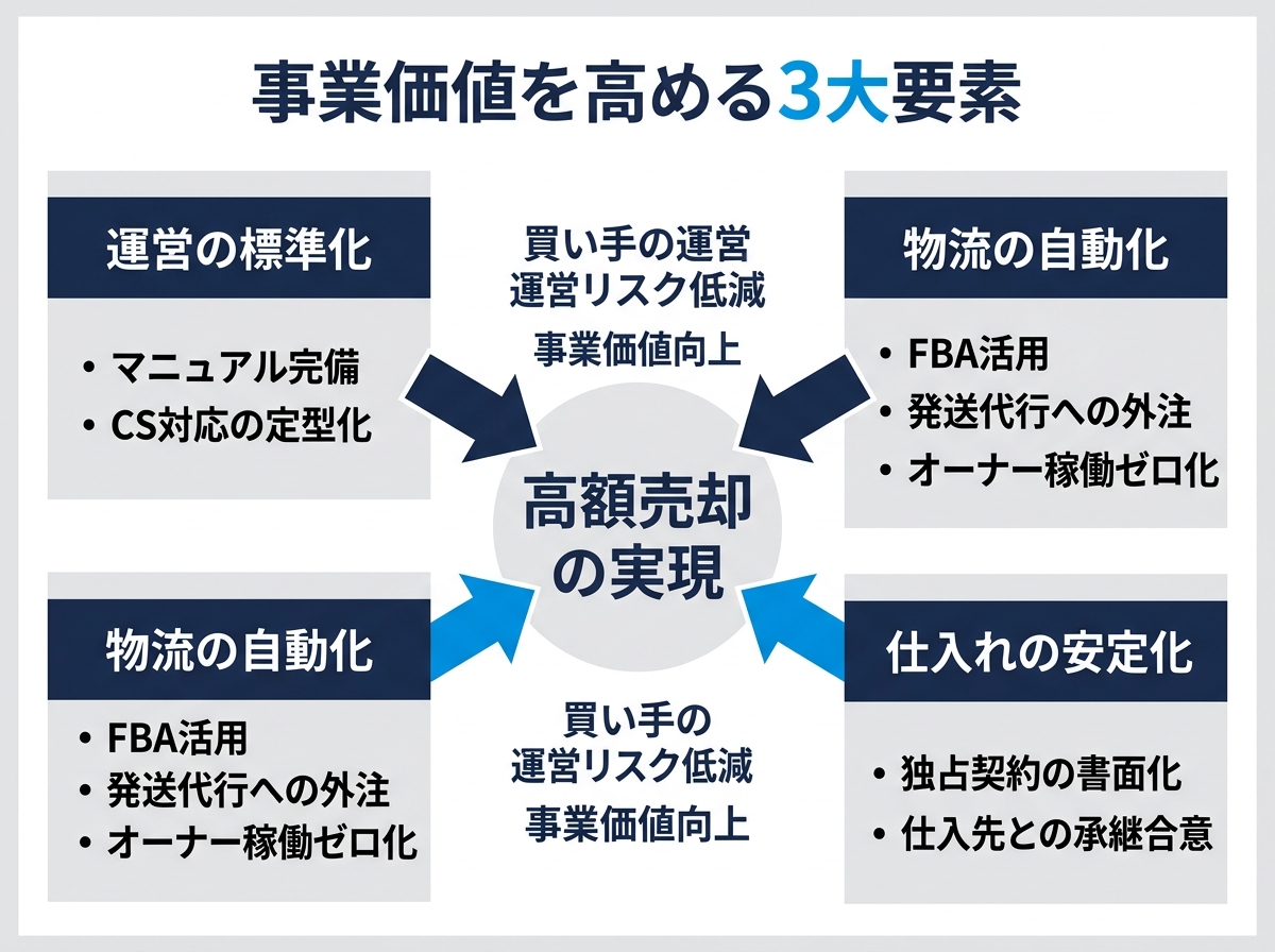 【文脈】売却価格を高めるための「磨き上げ（バリュアップ）」の具体策を整理する図