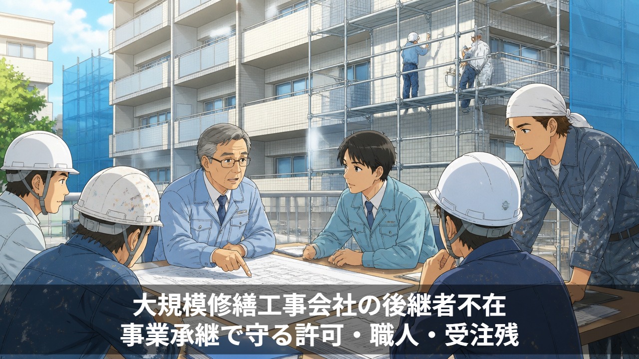 大規模修繕工事会社の後継者不在、事業承継で守る許可・職人・受注残