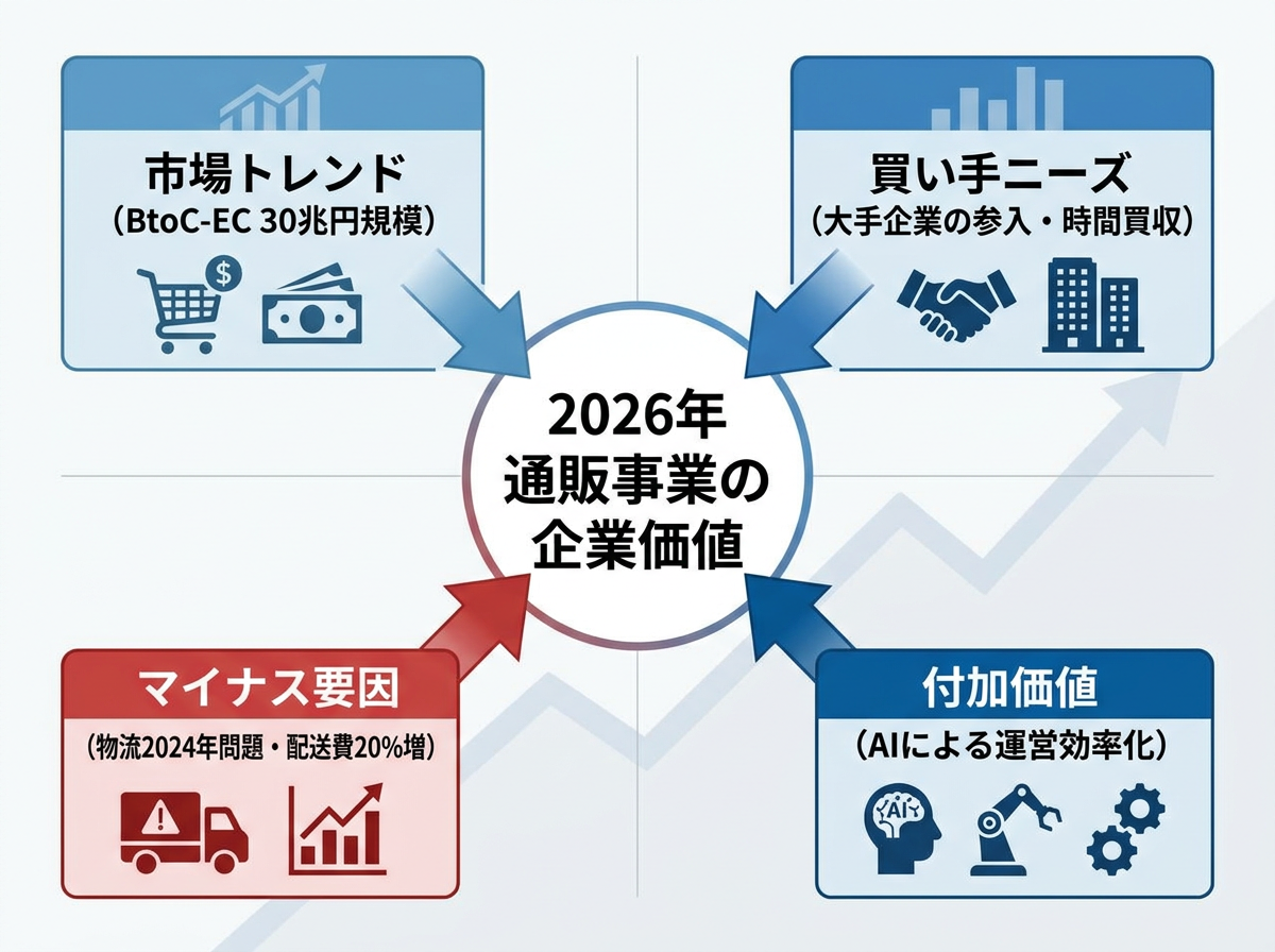 【文脈】2026年の通販業界におけるM&A市場の価値構造を説明する図