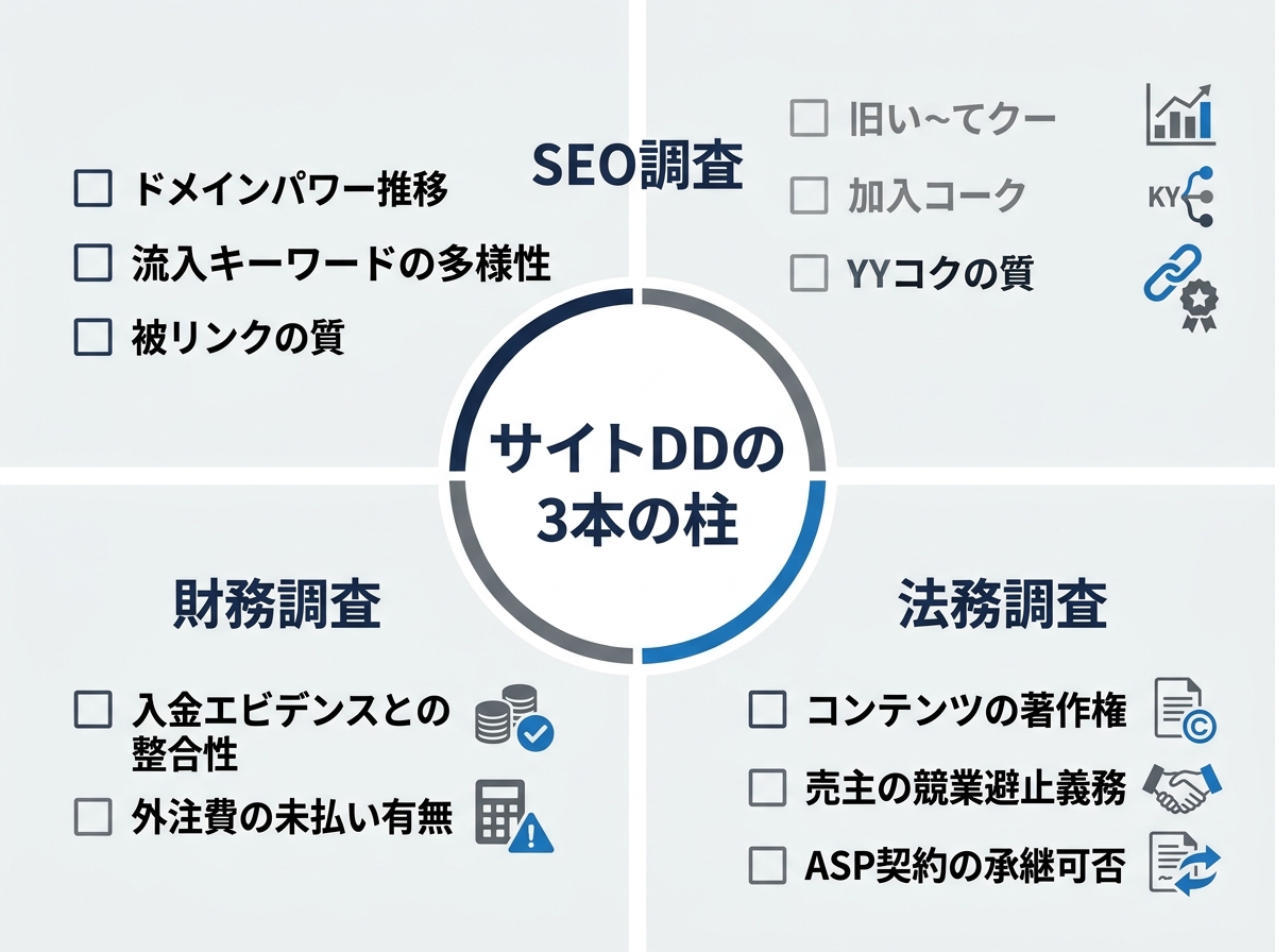 【文脈】サイト買収時のデューデリジェンス（DD）における重要チェック項目を視覚化する