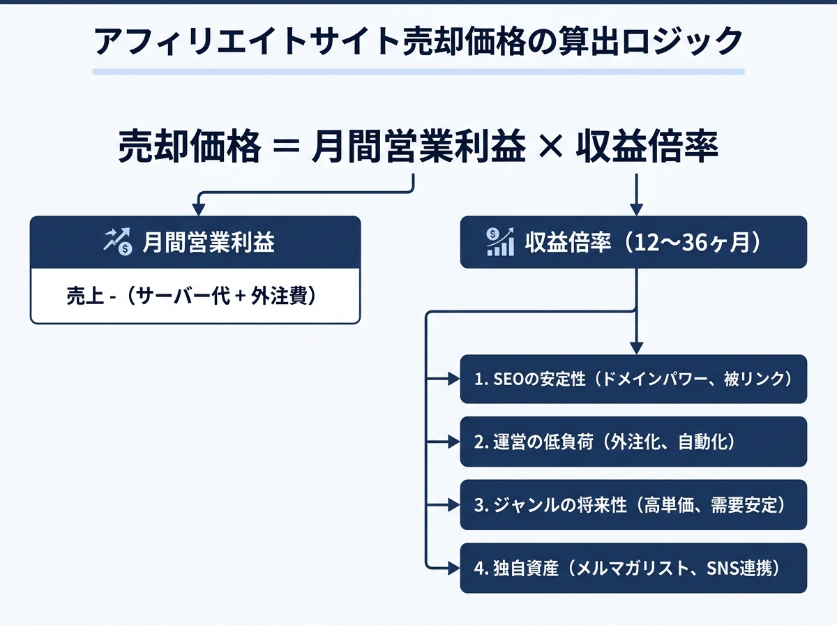【文脈】アフィリエイトサイトの売却相場が決まるロジックを視覚化した図