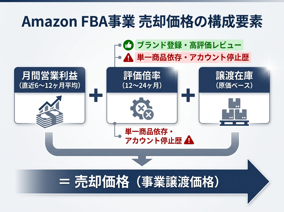 【文脈】Amazon FBA事業の売却価格がどのように構成されているかを視覚化する図