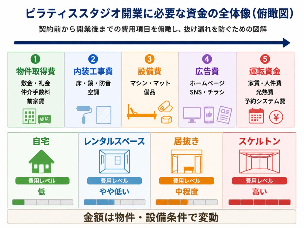 【文脈】ピラティススタジオ開業に必要な資金を