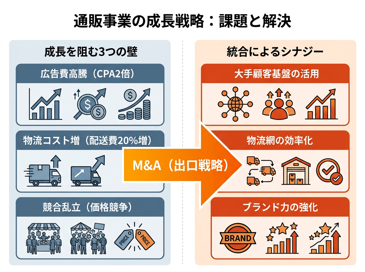 【文脈】通販事業者が直面している市場の壁と