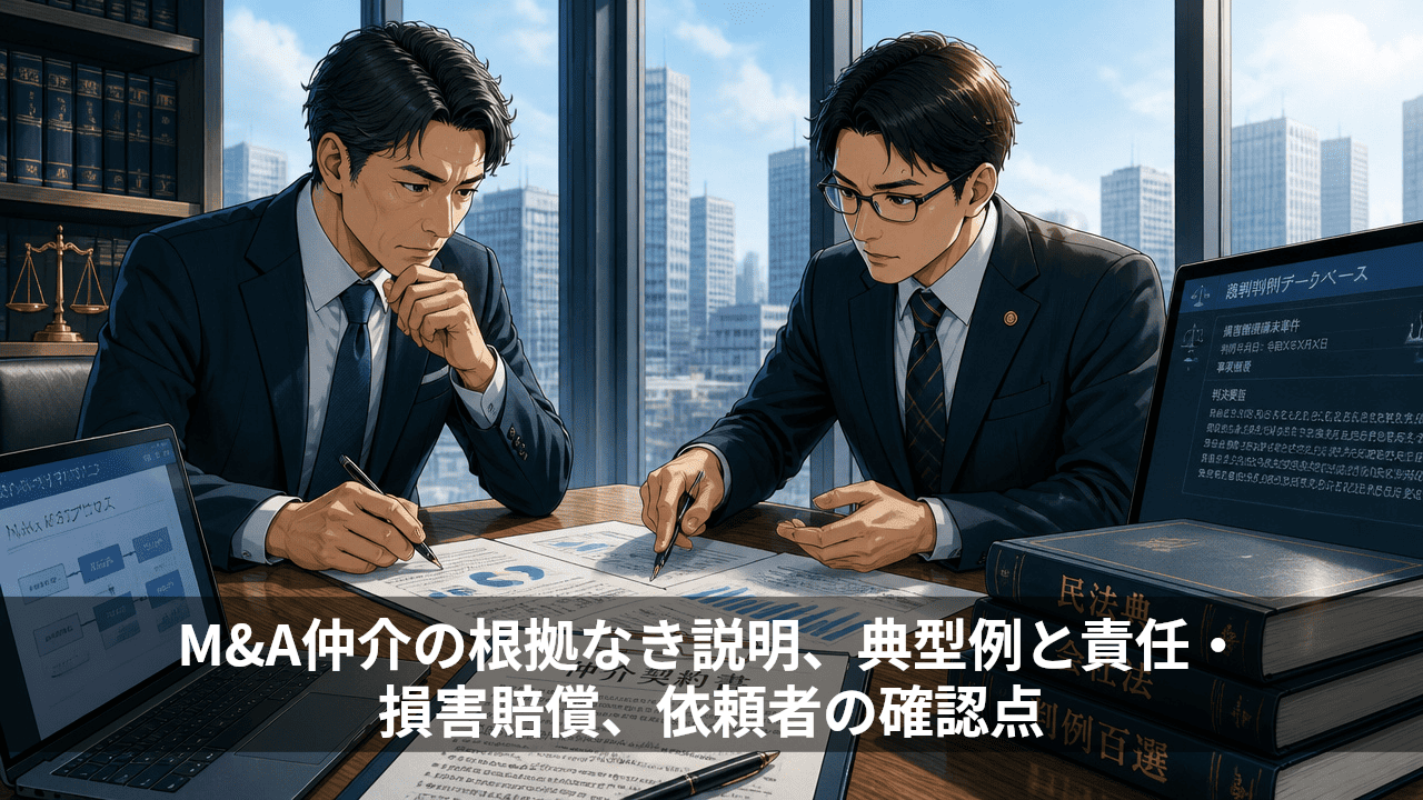 M&A仲介の根拠なき説明、典型例と責任・損害賠償、依頼者の確認点