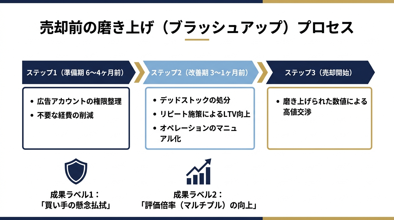 【文脈】売却前の半年間で行うべき「磨き上げ（ブラッシュアップ）」の具体的項目と