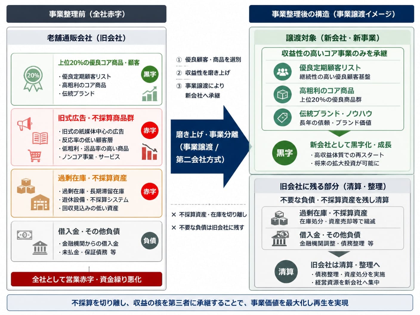 【文脈】営業赤字の老舗通販会社が不採算部門を切り離し