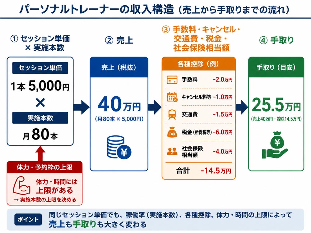 【文脈】パーソナルトレーナーの収入が