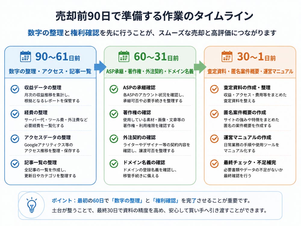 【文脈】売却前90日で準備する作業を時系列に整理し