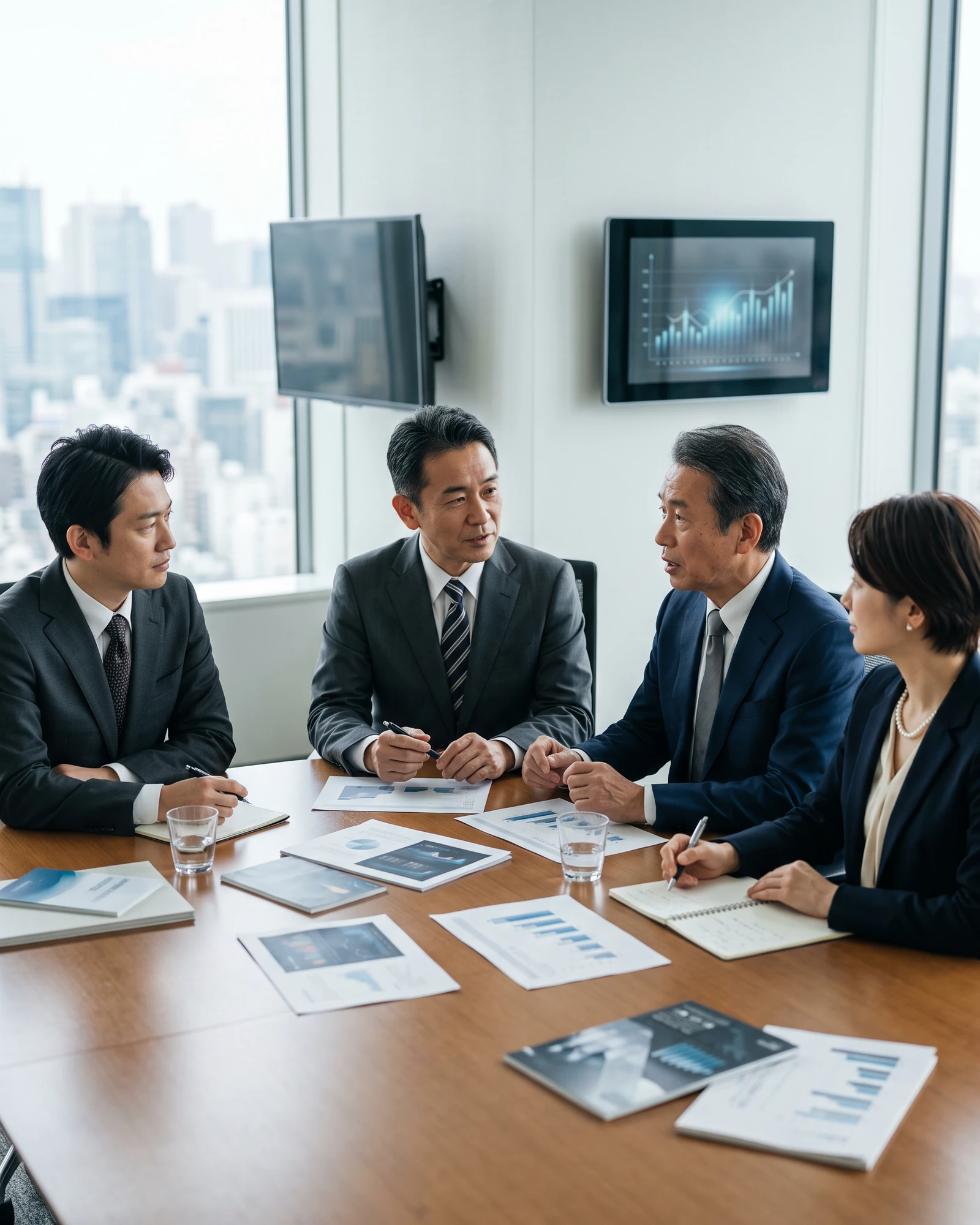 マンション管理事業の買収検討資料を確認する不動産会社の担当者