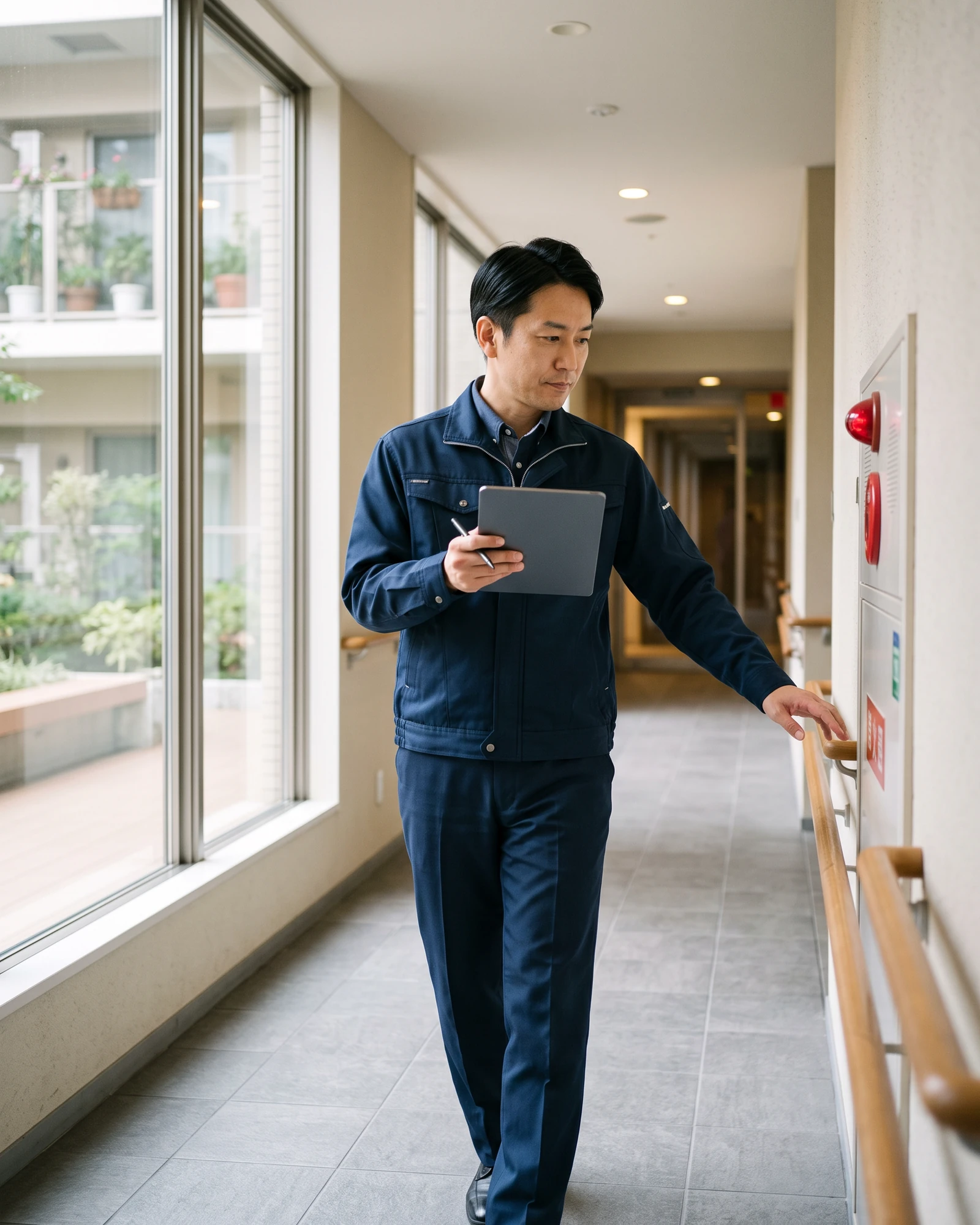 分譲マンションの共用部を確認する管理担当者