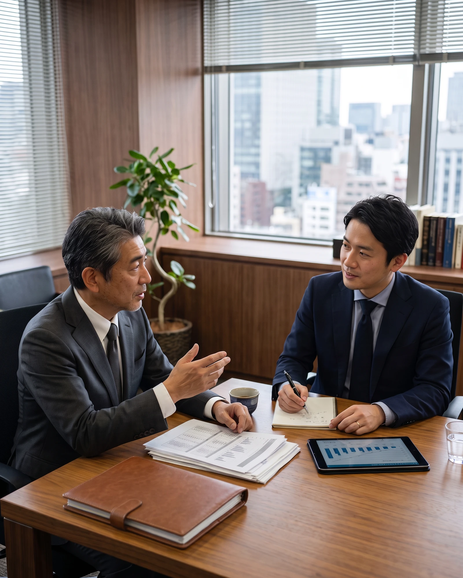 マンション管理会社の承継について相談する経営者とM&Aアドバイザー