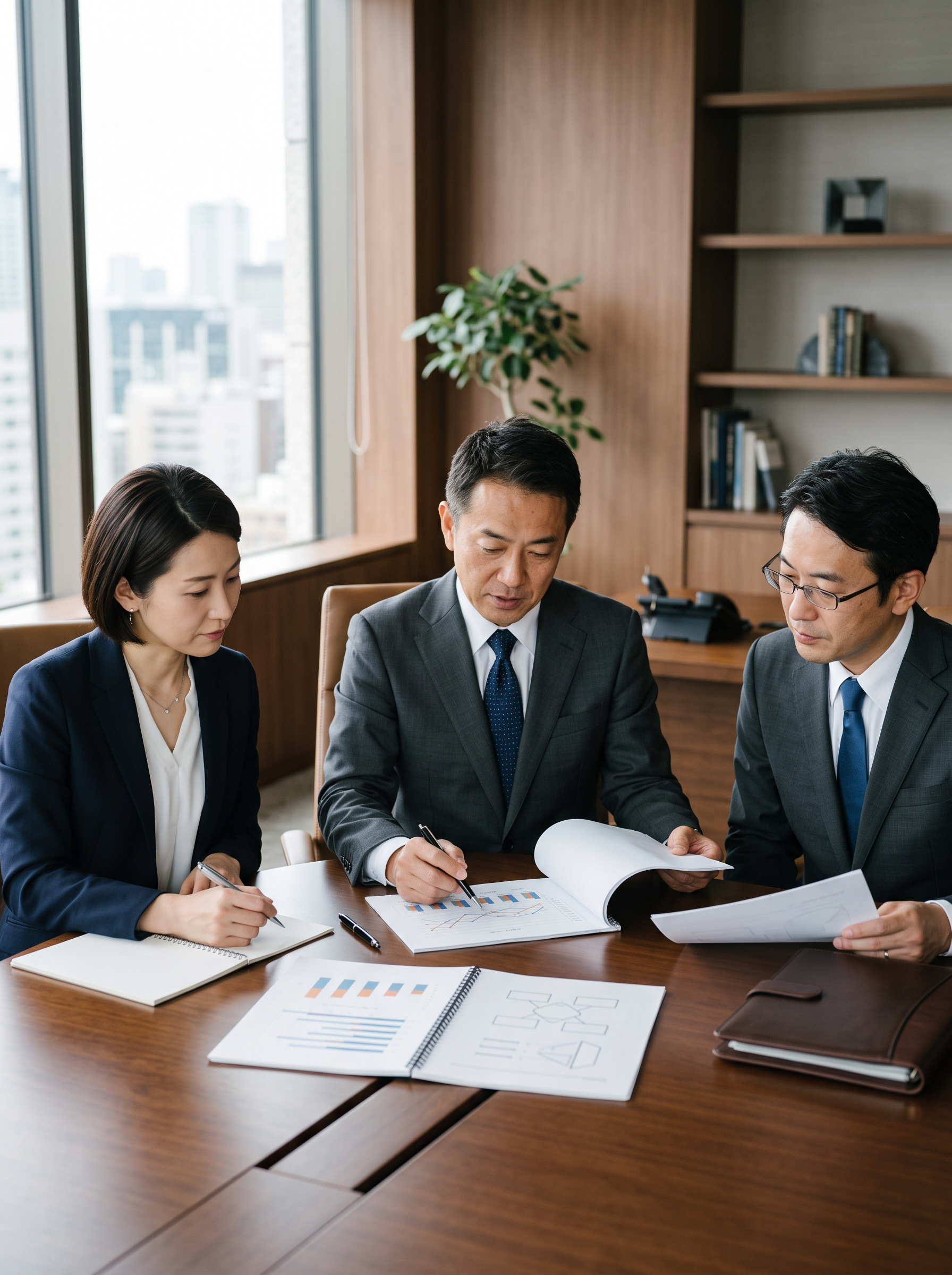 買収候補の検討資料を確認する不動産会社の担当者