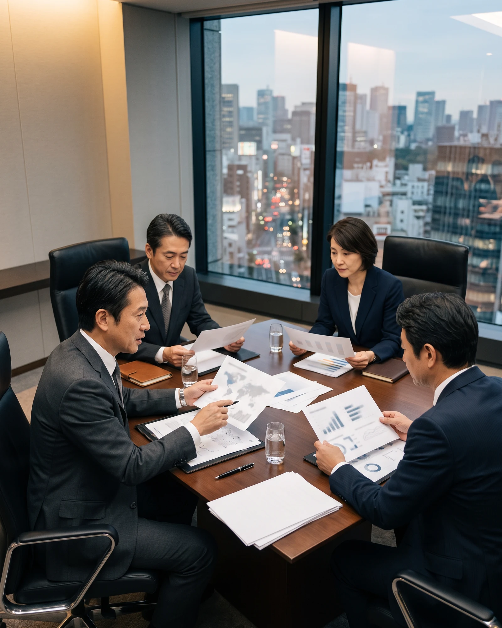 ホテル運営事業の買収資料を確認する担当者