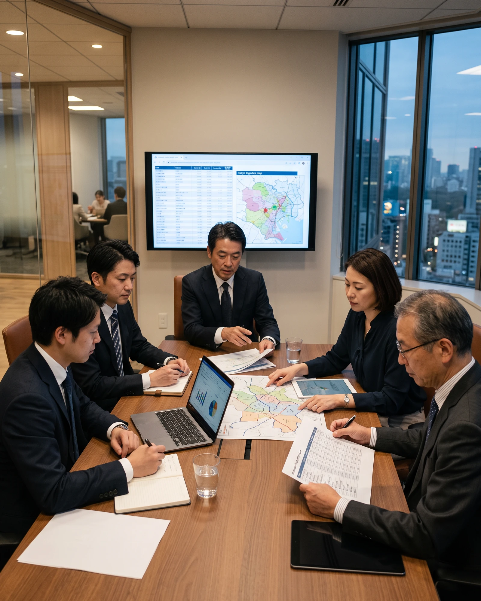 住宅設備の調達計画を確認する買い手候補企業の会議風景