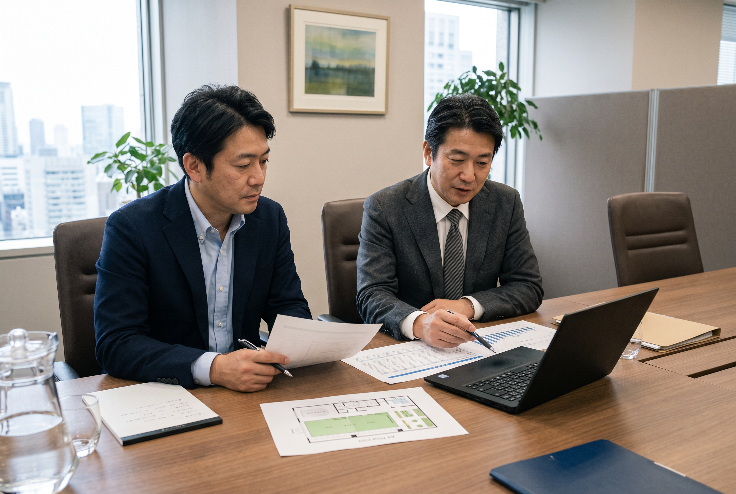 経営者とM&A専門家が資料を確認しながら相談する様子