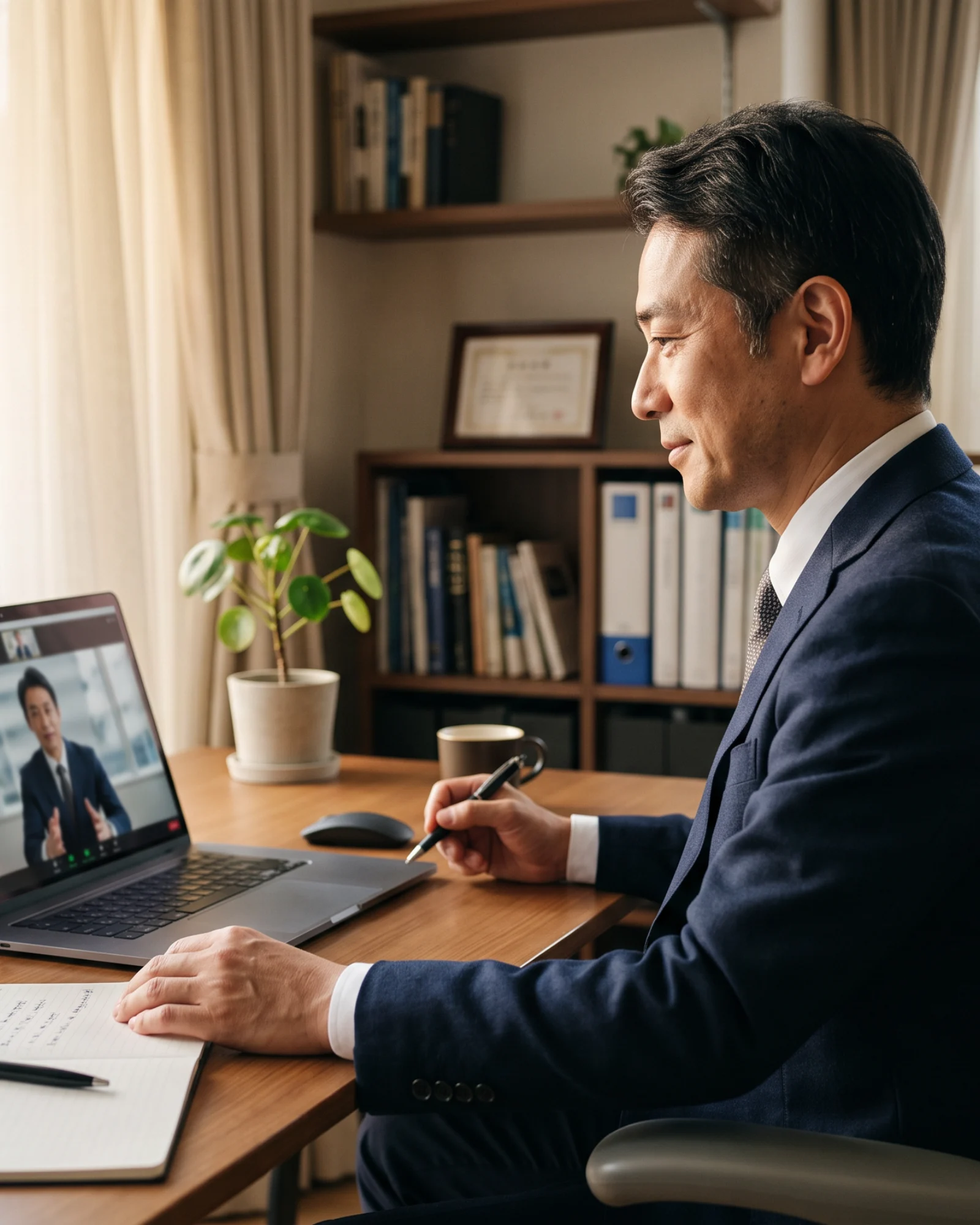 オンラインでM&A無料相談を行う日本人経営者