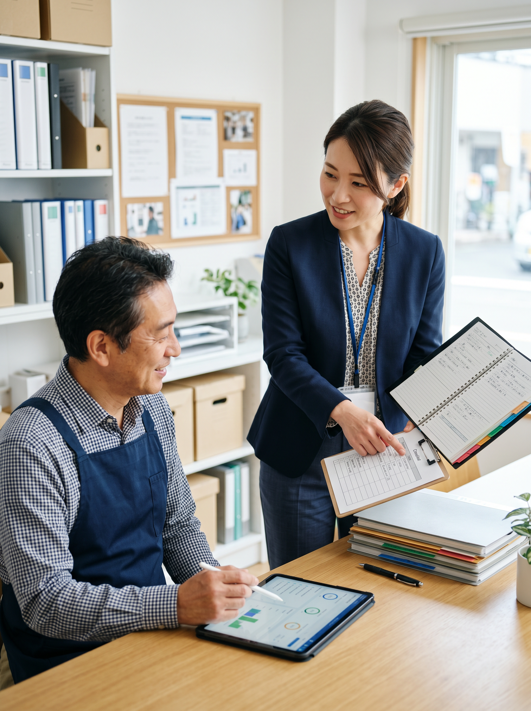 案件シートやチェックリストを使って相談内容を整理している様子