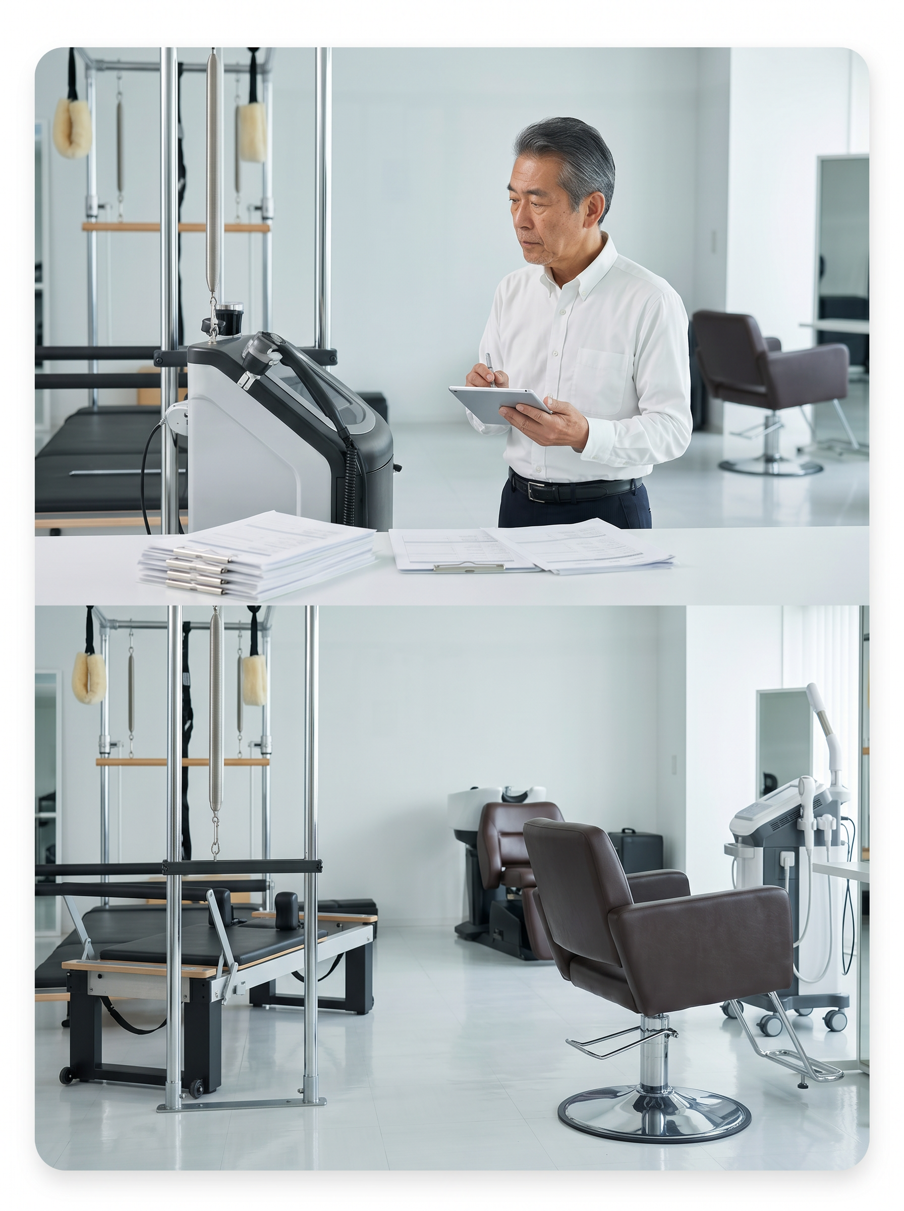 店舗オーナーが設備や内装、備品などを確認している様子