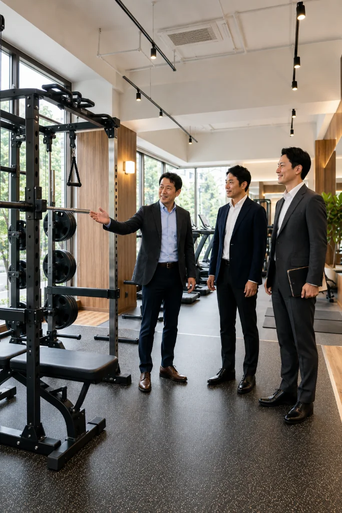 店舗設備を買主候補へ説明する居抜き譲渡の相談風景