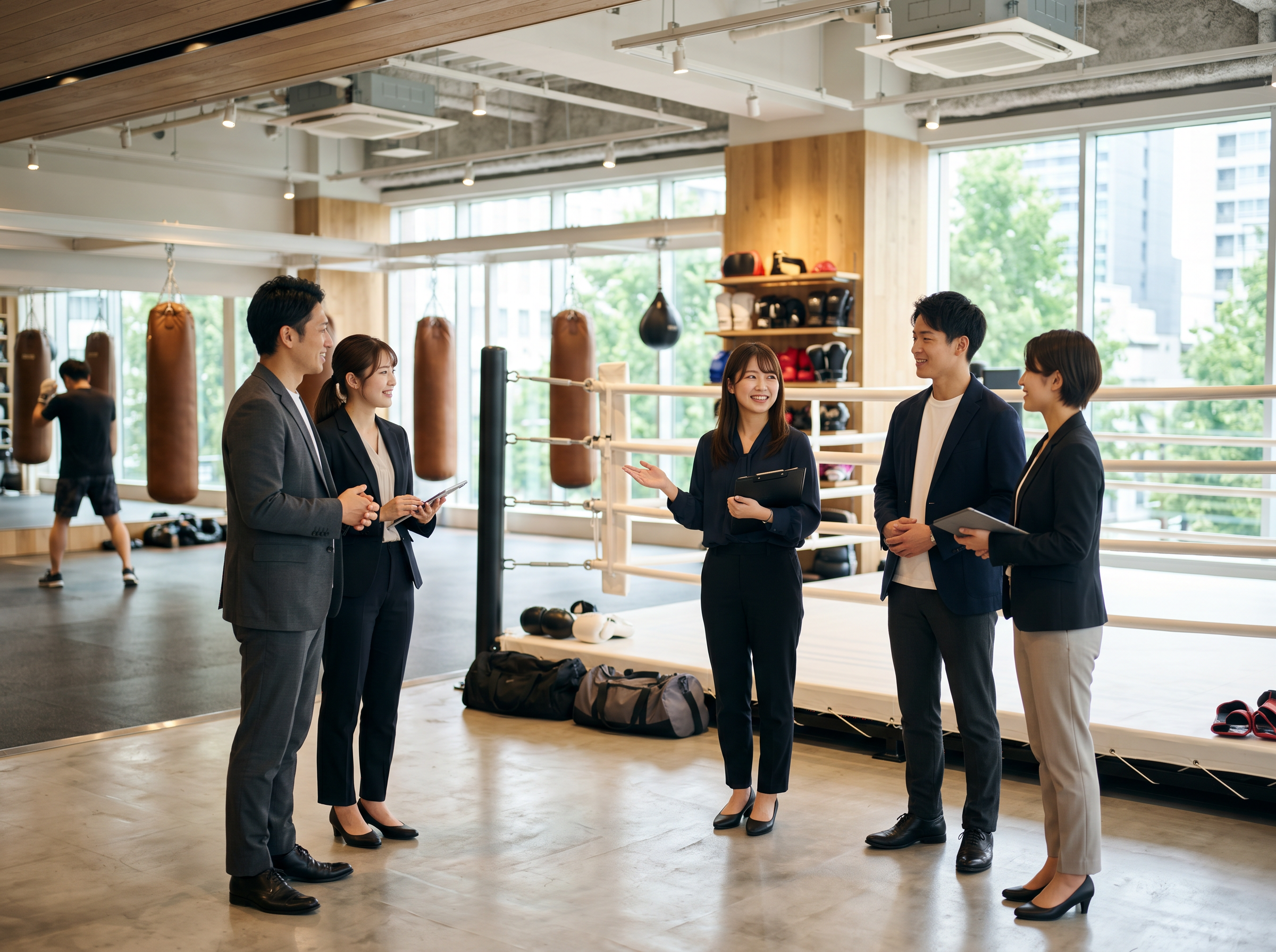 キックボクシングジムの譲渡先候補を前向きに話し合う若い日本人の事業者たち