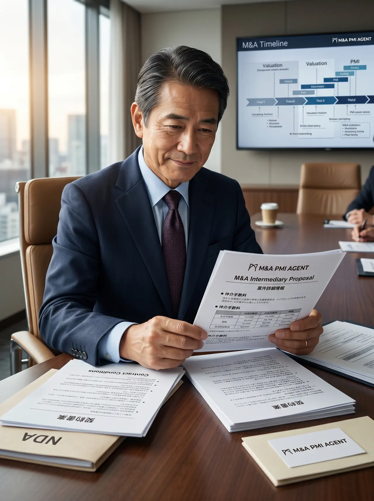 提案書や契約書を比較検討する経営者