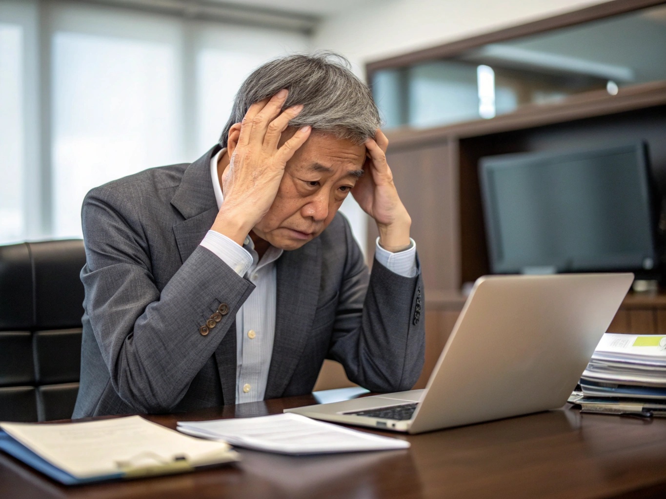 頭を抱えて悩むビジネスマン