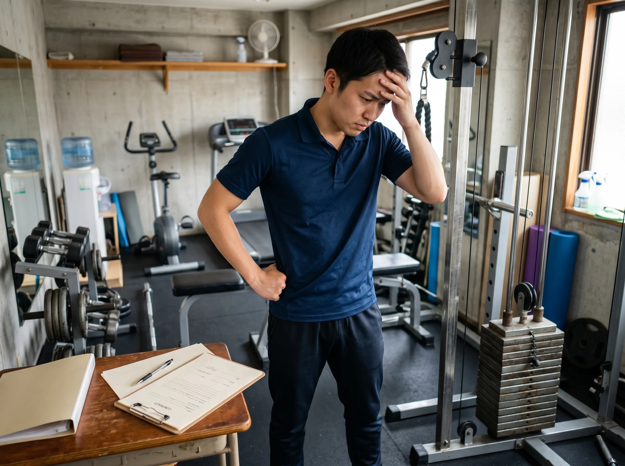 閉店前に原状回復費や設備処分で悩む若い日本人ジムオーナー