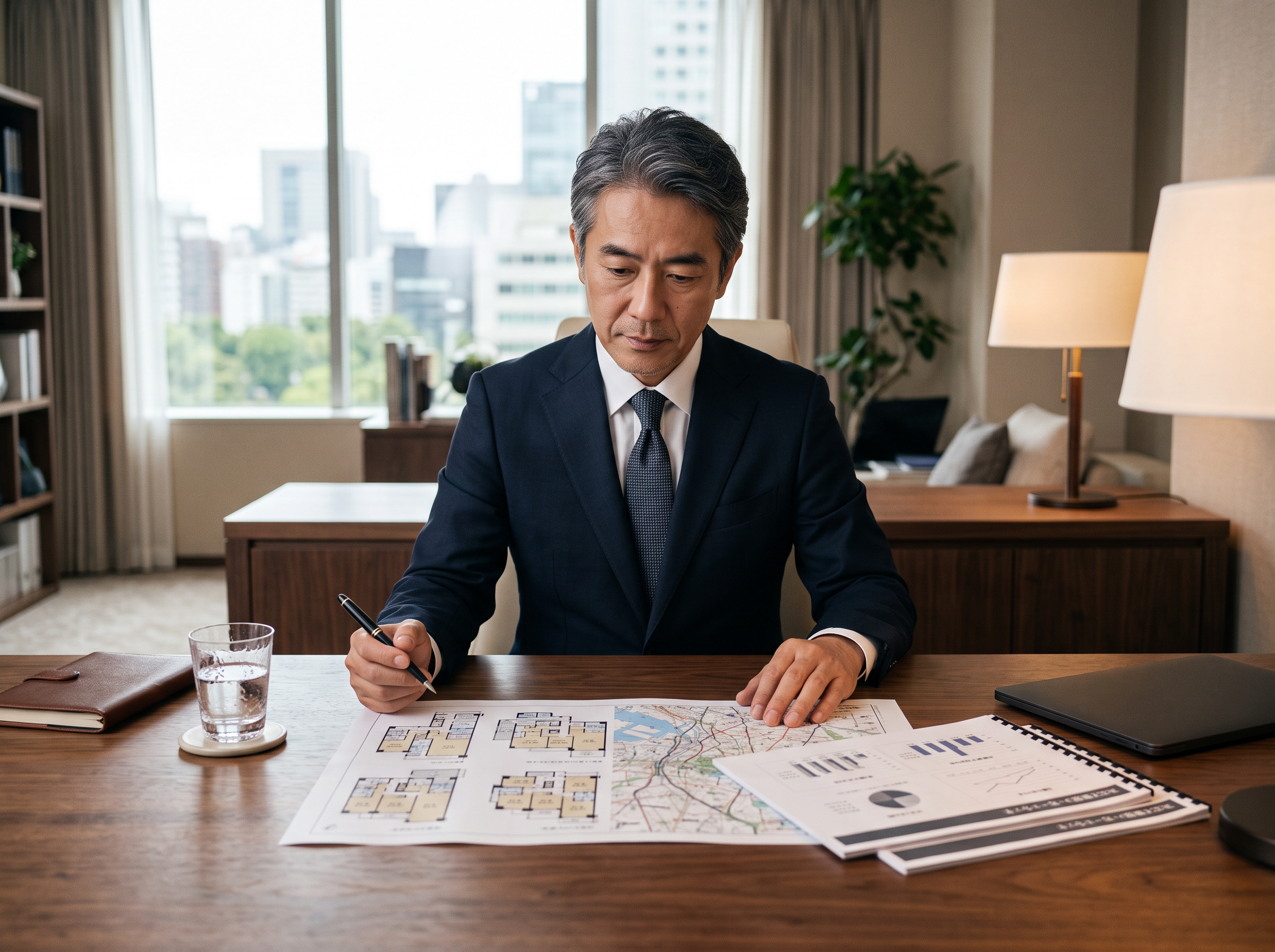マンション物件資料を確認する不動産会社の担当者