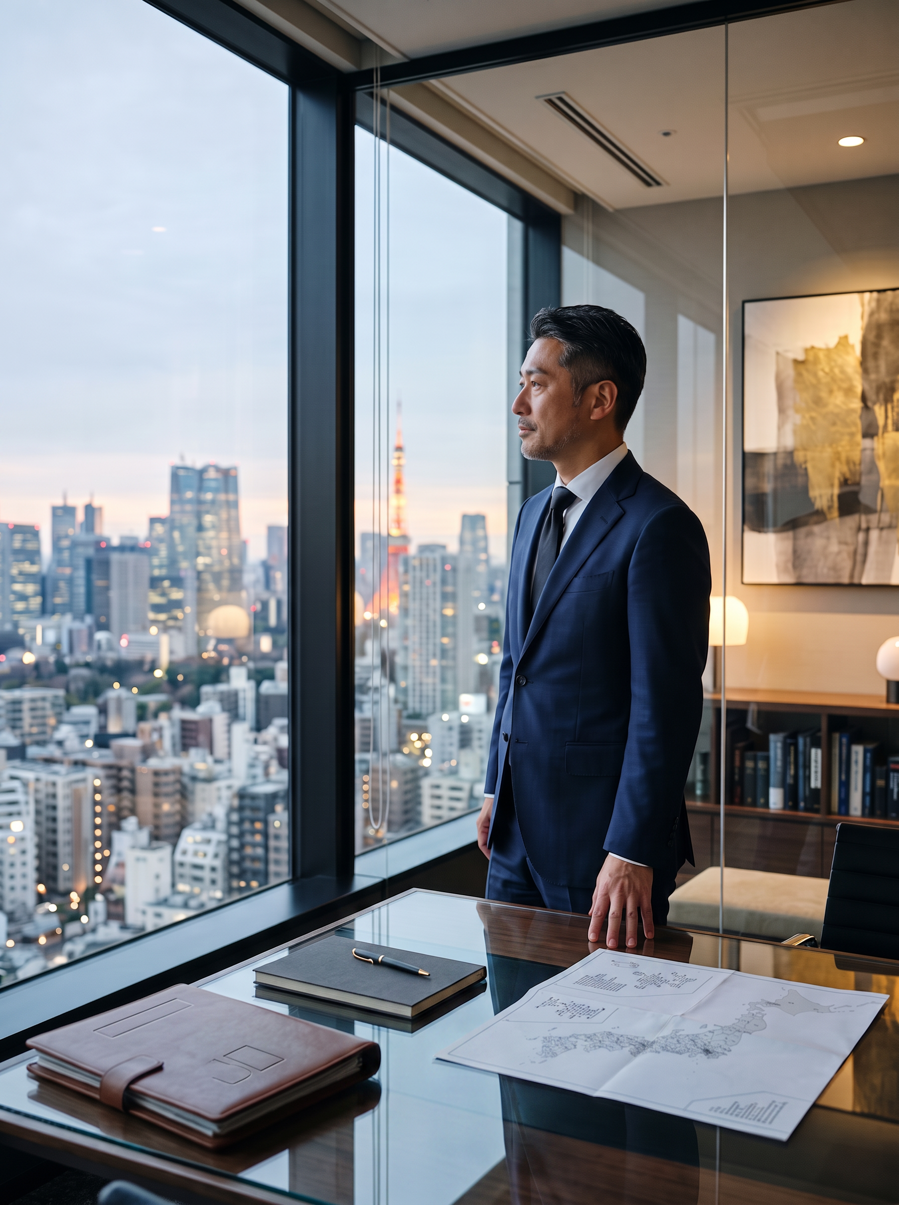 東京の都市景観を前に東京進出戦略を検討する企業経営者