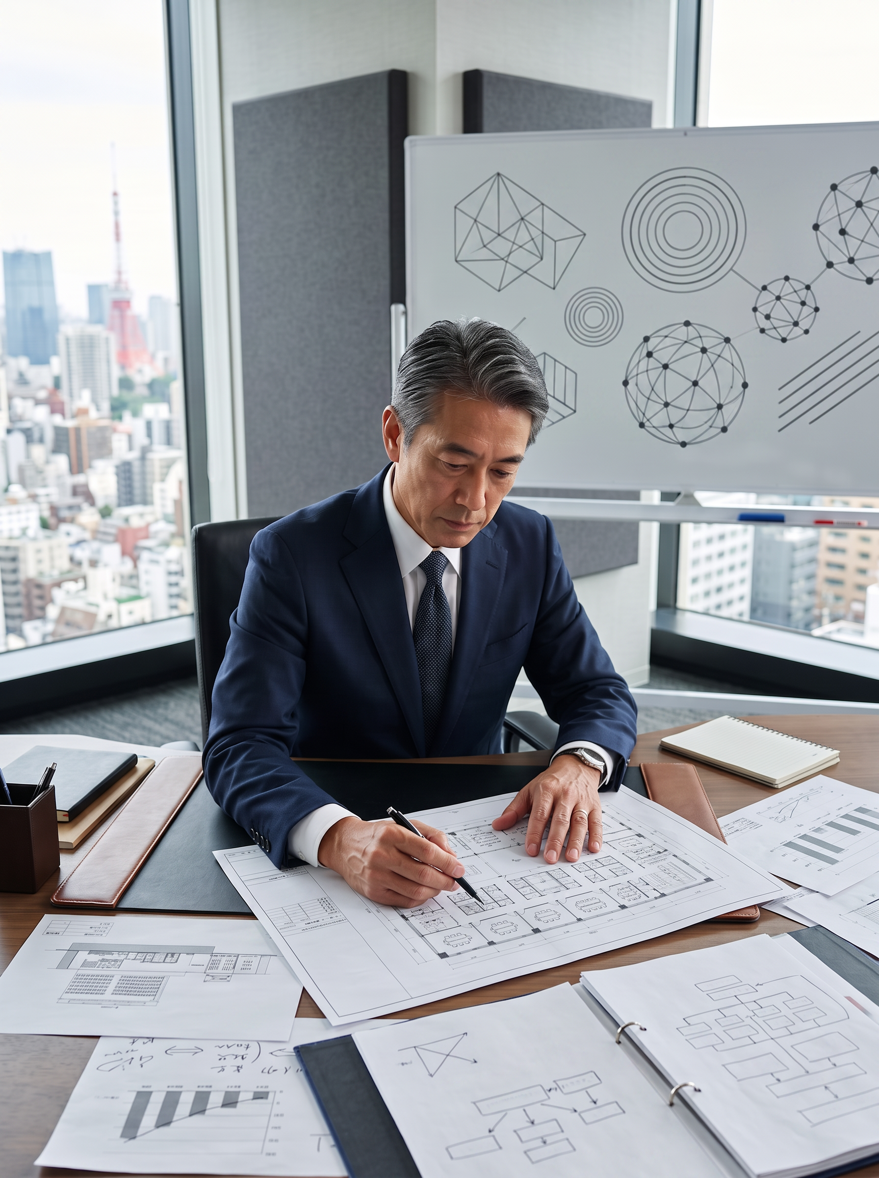 東京進出に必要な物件・採用・事業計画を検討する経営者