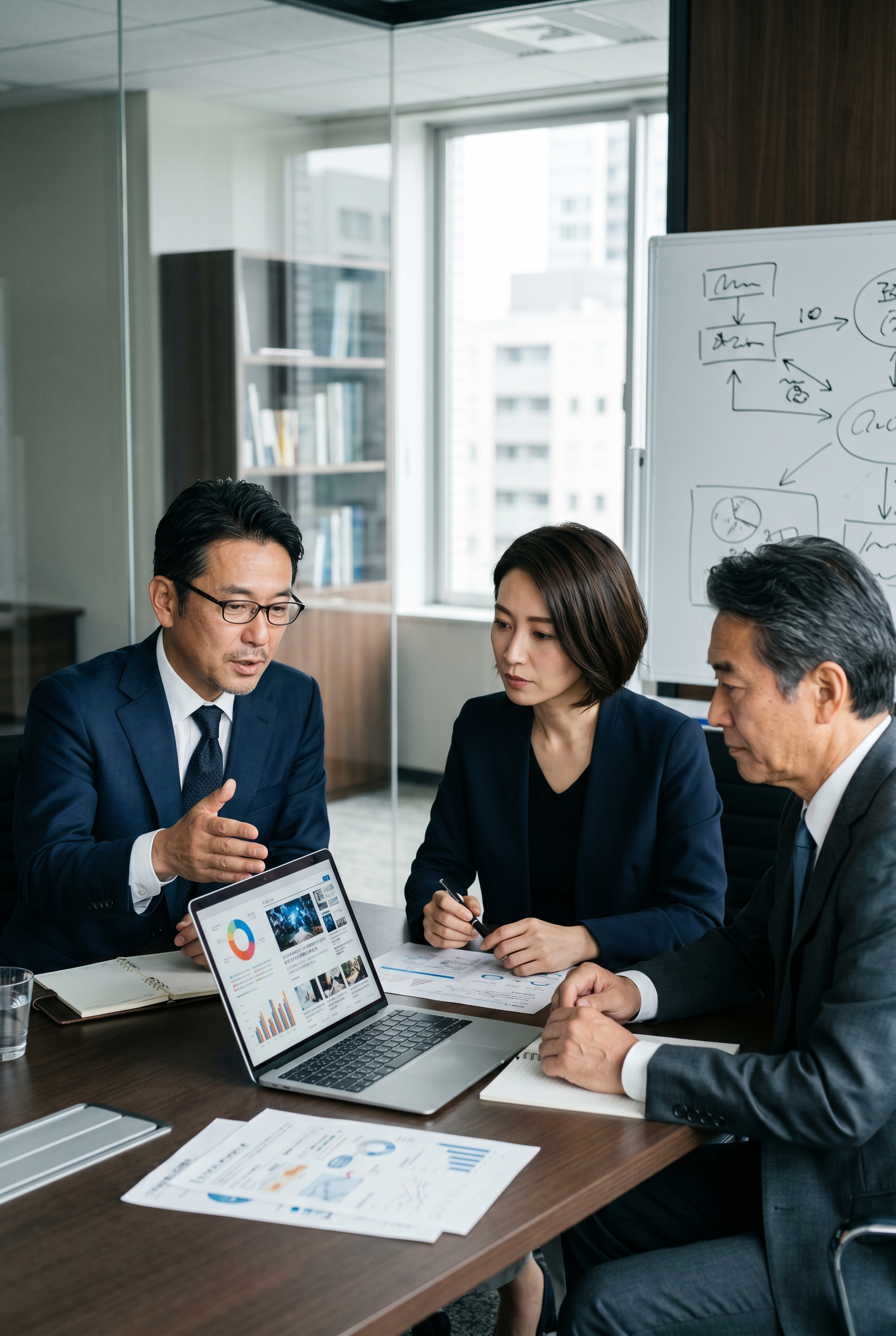買い手企業がWEBメディアの買収価値を検討している様子